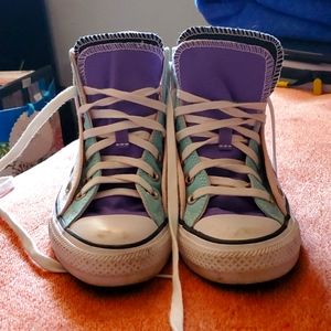 Teal, purple and white converse hightops
